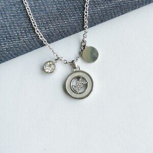 Michael Kors Crystal Logo Triple Charm Silver Pendant Necklace in